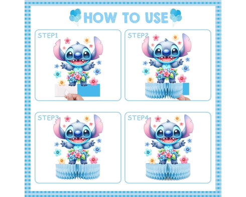 Party Honeycomb Centerpieces Stitch – 5 PCS Table Decorations for Kids Birthday