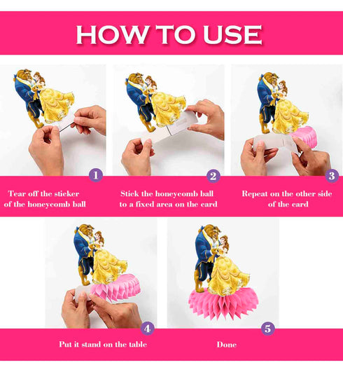 Honeycomb Table Centerpieces Beauty Beast – Set of 5 Princess Belle & Beast Table Decorations