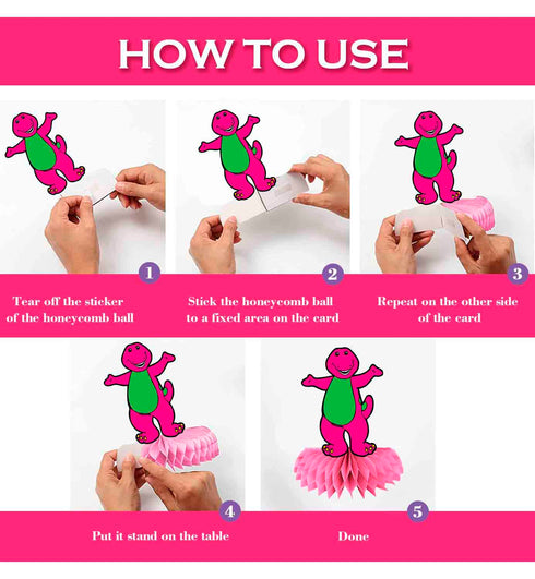 Honeycomb Centerpieces Pink Dino & Friends – Set of 5 Dinosaur Table Decorations