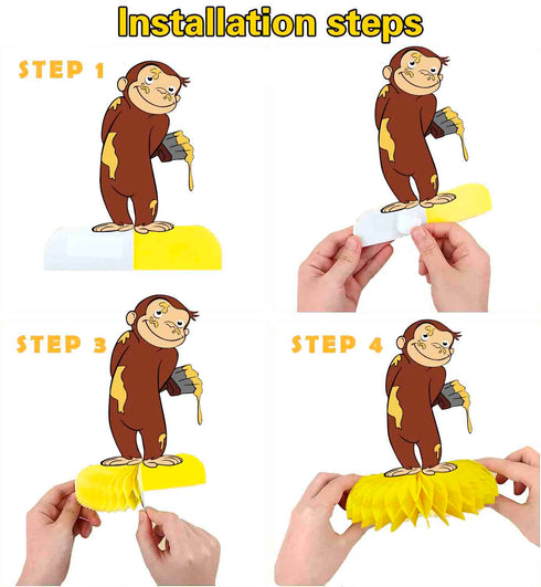 Honeycomb Centerpieces Curious Monkey – 5 Pack Table Decorations, Monkey Birthday Party Decorations