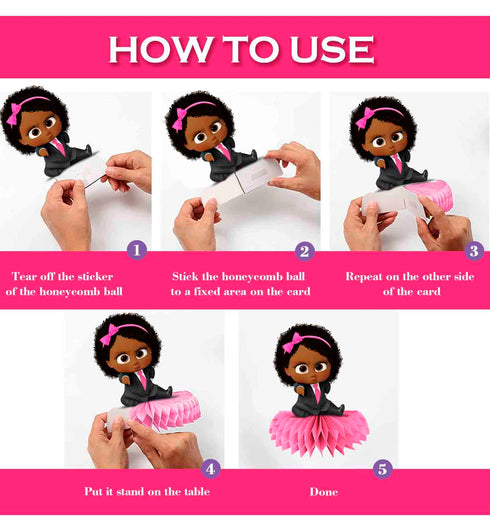 Girl Afro Honeycomb Centerpieces Boss – 5 PCS Pink Table Decorations, Girl Boss Party Supplies