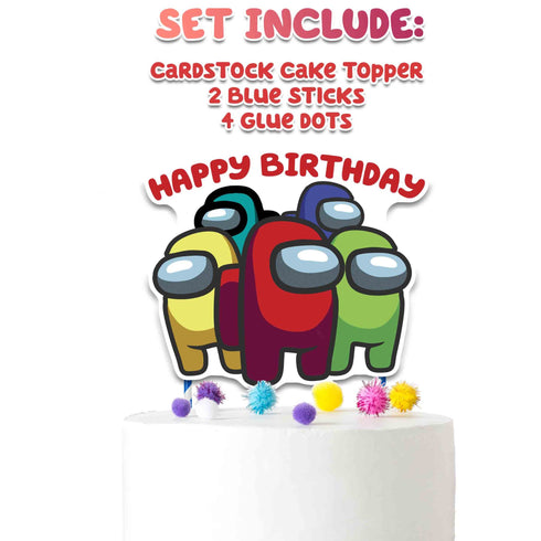 Cake Topper Among - Happy Birthday Crewmates Decoration