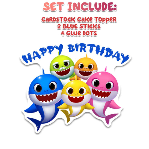Cake Topper Kids Shark – Happy Birthday Topper with Sticks