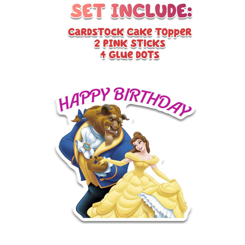 Cake Topper Beauty Beast – Belle & Beast Cardstock Topper with “Happy Birthday”