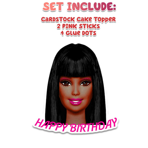 Afro Barbe Cake Topper – 8 Inch Pink Glam Birthday Cake Decoration, Doll Party Theme Supplies