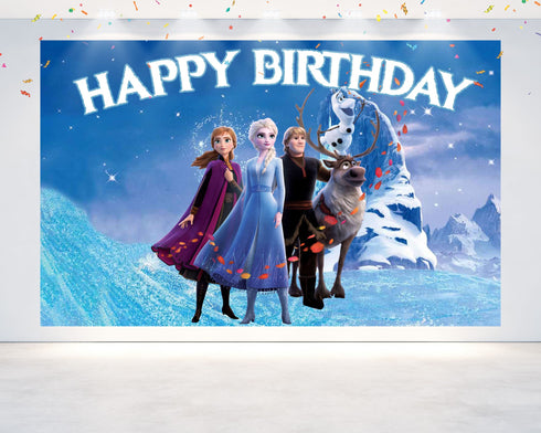 Birthday Backdrop Elsa - 5x3 FT and 7x5 FT, Anna Elsa Olaf Party Background