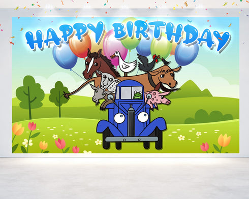 Birthday Backdrop Little Blue Truck - 5x3 ft and 7x5 ft Farm Theme Party Decoration