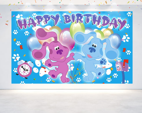 Birthday Backdrop Blue Dog - 5x3 ft & 7x5 ft - Party Decoration