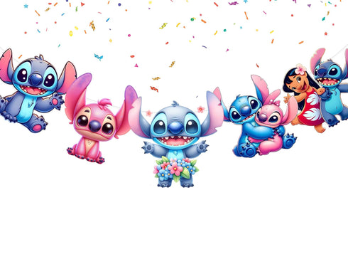 Birthday Party Garland Stitch – 5 Cutout Hanging Characters with Ribbon