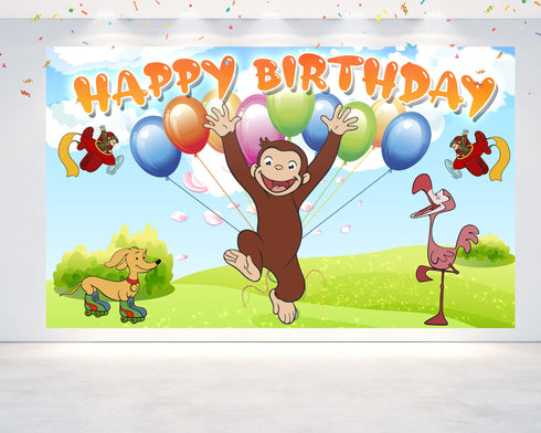 Birthday Backdrop Curious Monkey – 5x3 FT and 7x5 FT Party Banner