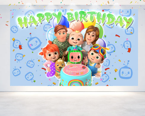 Birthday Backdrop Baby Melon – 5x3 FT and 7x5 FT Party Banner, Cocomelon Family Background, JJ Kids Birthday Decoration