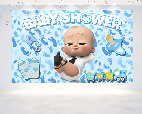 Cartoon Baby Shower Boss Backdrop - 5x3 FT and 7x5 FT Party Decoration