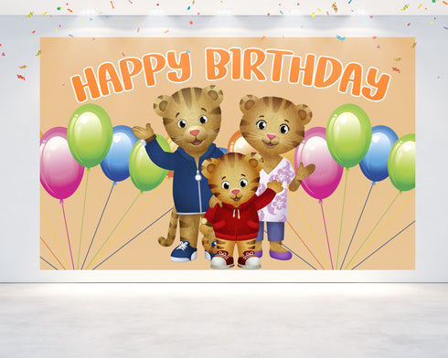Family Birthday Backdrop Banner Little Tiger , 5x3 FT and 7x5 FT, Kids Birthday Decoration