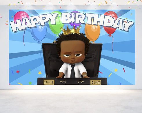 Afro Cartoon Boss Birthday Backdrop - 5x3 FT and 7x5 FT Party Decoration