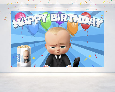 Cartoon Birthday Boss Backdrop - 5x3 FT and 7x5 FT Party Decoration