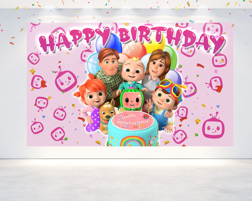 Family Birthday Backdrop For Girls Baby Melon – Pink Theme 5x3 FT