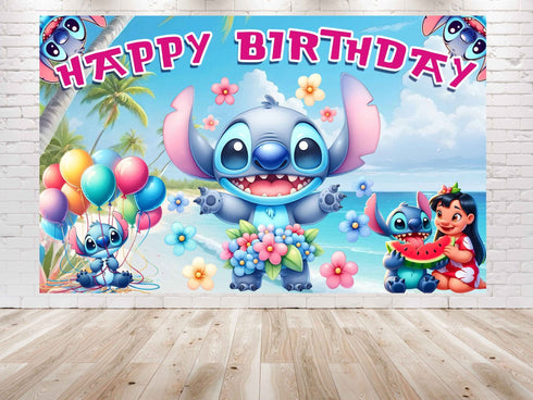 Birthday Party Backdrop Stitch – Happy Birthday Banner for Kids
