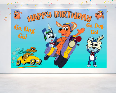 Go, Dog. Go! Birthday Backdrop – 5x3 ft and 7x5 ft Party Decoration Banner