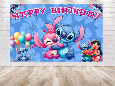 Pink Birthday Backdrop Stitch – Hawaiian Beach Party Banner 5x3 ft & 7x5 ft
