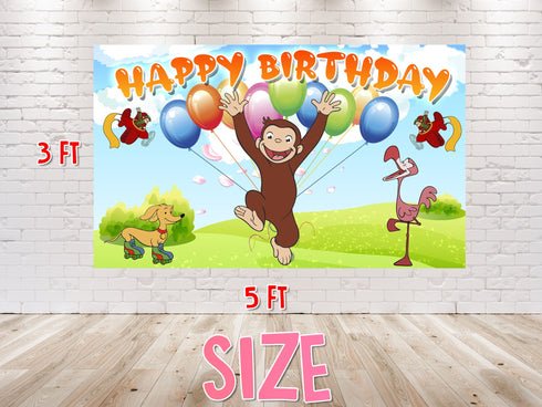 Birthday Backdrop Curious Monkey – 5x3 FT and 7x5 FT Party Banner