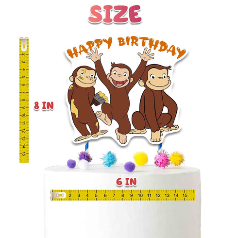 Cake Topper Curious Monkey – Happy Birthday Cake Decoration, Monkey Theme Party Topper