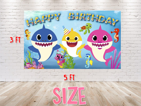 Cartoon Birthday Backdrop Shark - 5x3 FT and 7x5 FT Party Decoration