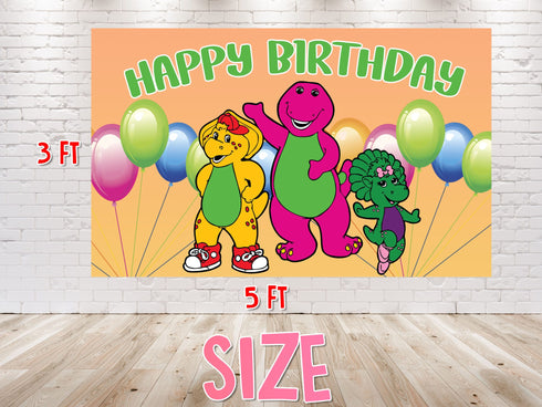 Birthday Backdrop Pink Dino Barney & Friends - 5x3 FT and 7x5 FT Pink Dino Party Decoration