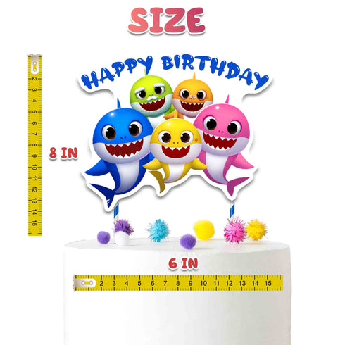 Cake Topper Kids Shark – Happy Birthday Topper with Sticks