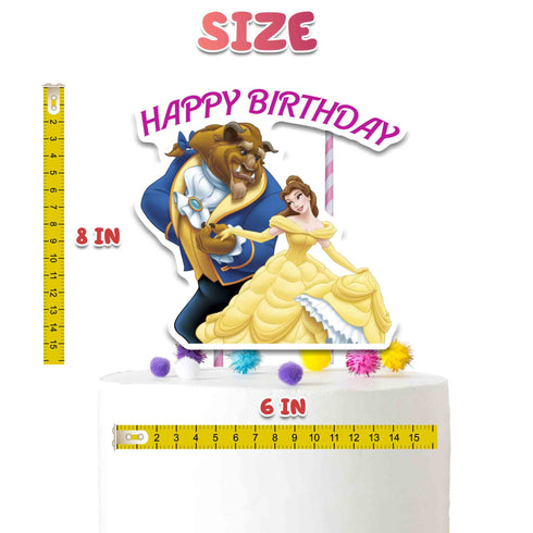 Cake Topper Beauty Beast – Belle & Beast Cardstock Topper with “Happy Birthday”