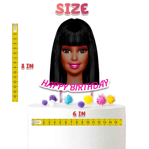 Afro Barbe Cake Topper – 8 Inch Pink Glam Birthday Cake Decoration, Doll Party Theme Supplies