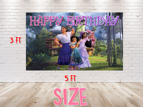 Birthday Backdrop Banner Mirabel- 3x5 FT and 7x5 FT with Mirabel Family, Mexican Cartoon Party Background