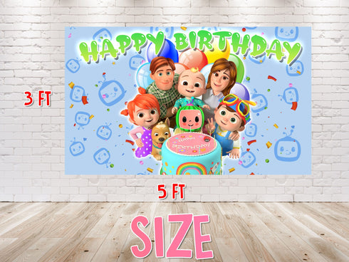 Birthday Backdrop Baby Melon – 5x3 FT and 7x5 FT Party Banner, Cocomelon Family Background, JJ Kids Birthday Decoration