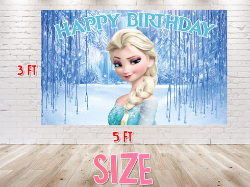 Birthday Backdrop Elsa - 5x3 FT and 7x5 FT, Princess Elsa Party Background