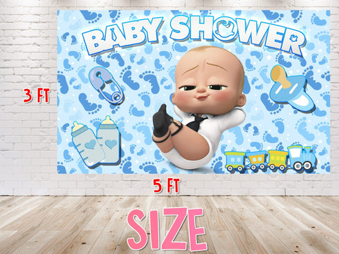 Cartoon Baby Shower Boss Backdrop - 5x3 FT and 7x5 FT Party Decoration