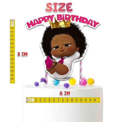 Girl Afro Cake Topper Boss – Pink Happy Birthday Topper, Girl Party Decoration