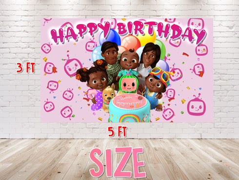 Afro Family Birthday Backdrop Baby Melon for Girls – 5×3 FT, Pink Cocomelon Party Banner