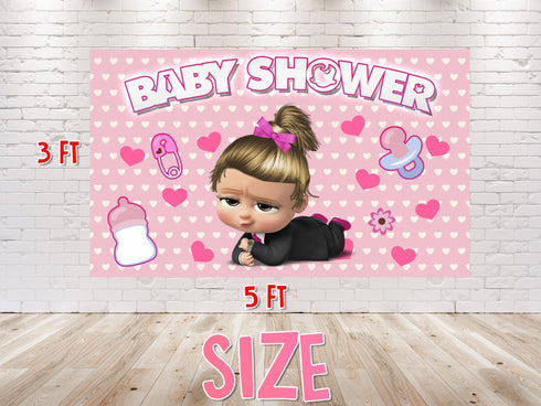 Girl Cartoon The Boss Shower Backdrop - 5x3 FT and 7x5 FT Pink Party Decoration