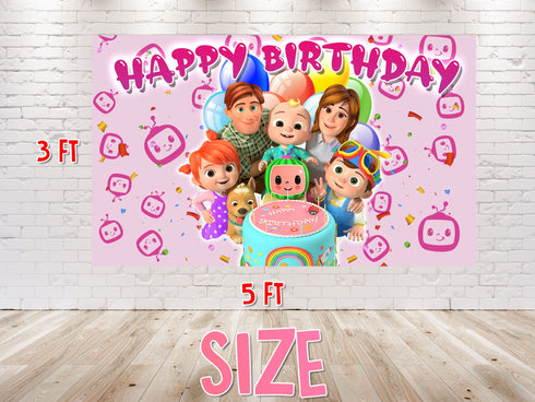 Family Birthday Backdrop For Girls Baby Melon – Pink Theme 5x3 FT