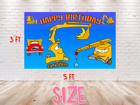Goodnight, Goodnight Construction Site Birthday Backdrop - 5x3 ft and 7x5 ft Banner