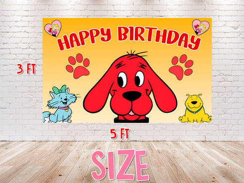 Birthday Backdrop Clifford – 5x3 ft and 7x5 ft
