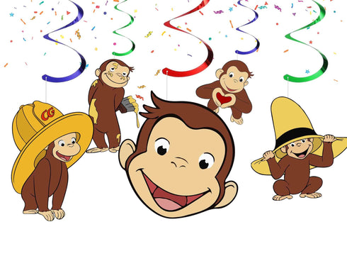 Hanging Swirls Curious Monkey – 10 Pack Ceiling Decorations, Monkey Birthday Party Supplies