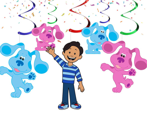Hanging Swirls Blue Clue Dogs – 10 Pcs Ceiling Decorations, Blue, Magenta & Josh Characters