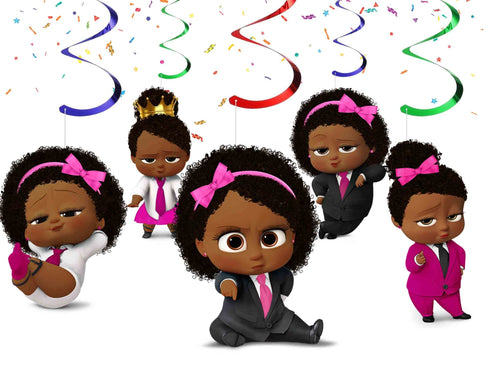 Girl Afro Hanging Swirls Boss – 10 PCS Ceiling Decorations, Girl Boss Baby Party Décor