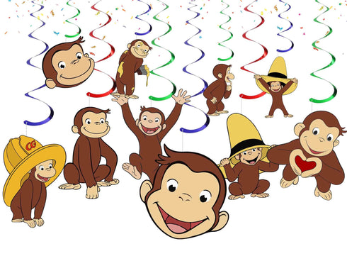 Hanging Swirls Curious Monkey – 10 Pack Ceiling Decorations, Monkey Birthday Party Supplies