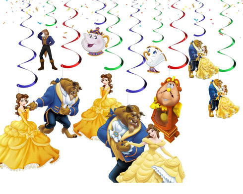 Hanging Swirl Decorations Beauty Beast – 10 Pcs Princess Belle & Beast Ceiling Swirls