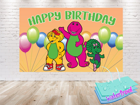 Birthday Backdrop Pink Dino Barney & Friends - 5x3 FT and 7x5 FT Pink Dino Party Decoration