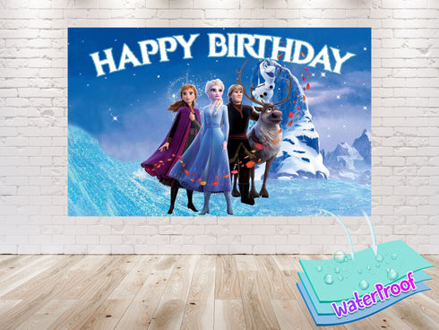 Birthday Backdrop Elsa - 5x3 FT and 7x5 FT, Anna Elsa Olaf Party Background