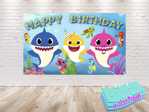 Cartoon Birthday Backdrop Shark - 5x3 FT and 7x5 FT Party Decoration