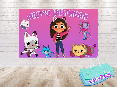 Birthday Banner Gabby Backdrop Pink - 5x3 FT and 7x5 FT Happy Birthday Party Background