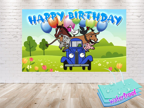 Birthday Backdrop Little Blue Truck - 5x3 ft and 7x5 ft Farm Theme Party Decoration